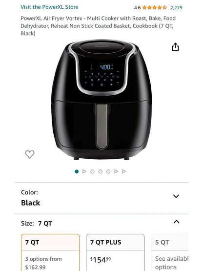 PowerXL Air Fryer Vortex Multi-Cooker, Roast/Bake/Dehydrate/Reheat, Non-Stick Basket, Includes Cookbook