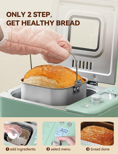 Neretva Bread Maker, 20-in-1 2LB Bread Maker Dual Heater Bread Maker Automatic with Non-Stick Ceramic Pan