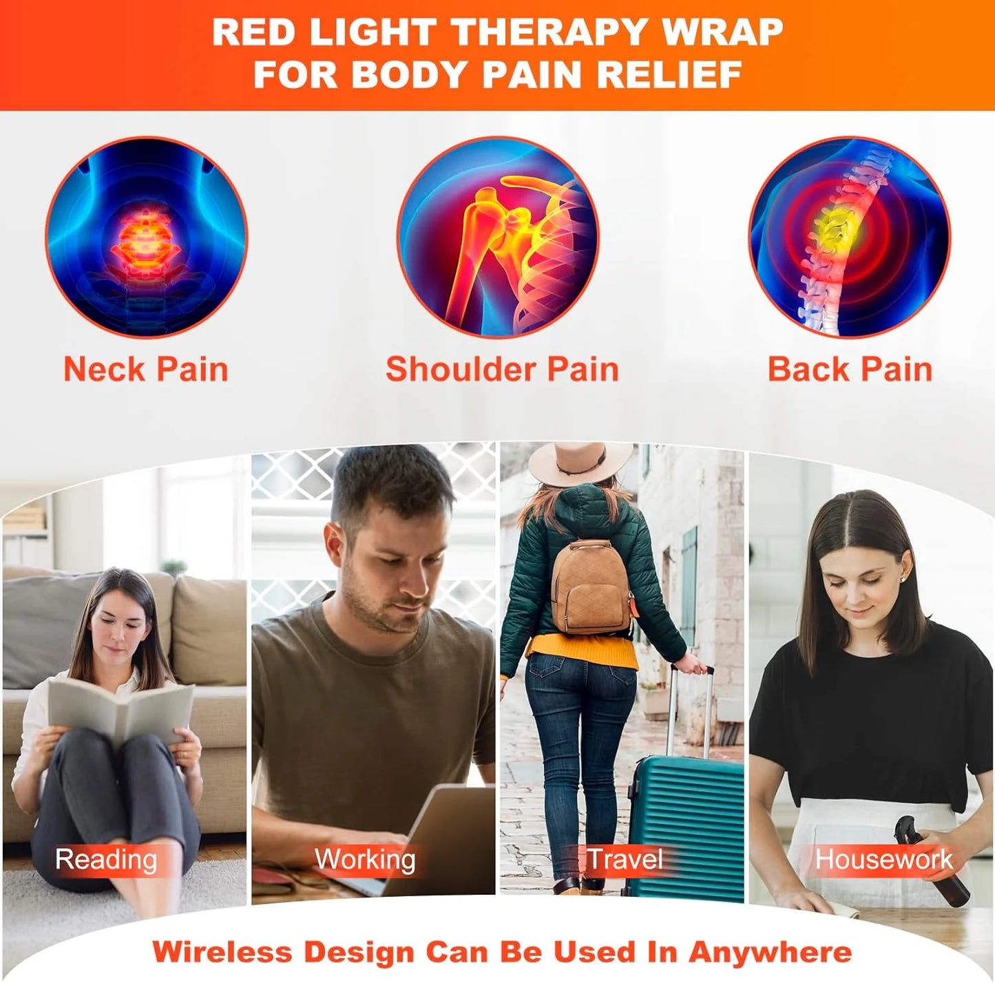 Red Light Therapy for Neck and Shoulder Pain Relief 850nm Near Infrared Therapy Set Wearable Wrap Devices for Upper Back Neck Shoulders Body Muscle Relax Home Use Treatment Pad FDA Cleared