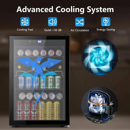 Mini Fridge 130 Can Beverage Refrigerator Cooler, 3.2 Cu.Ft Drink Fridge for Soda Wine Beer, Adjustable Temperature Control for Home Office, Black