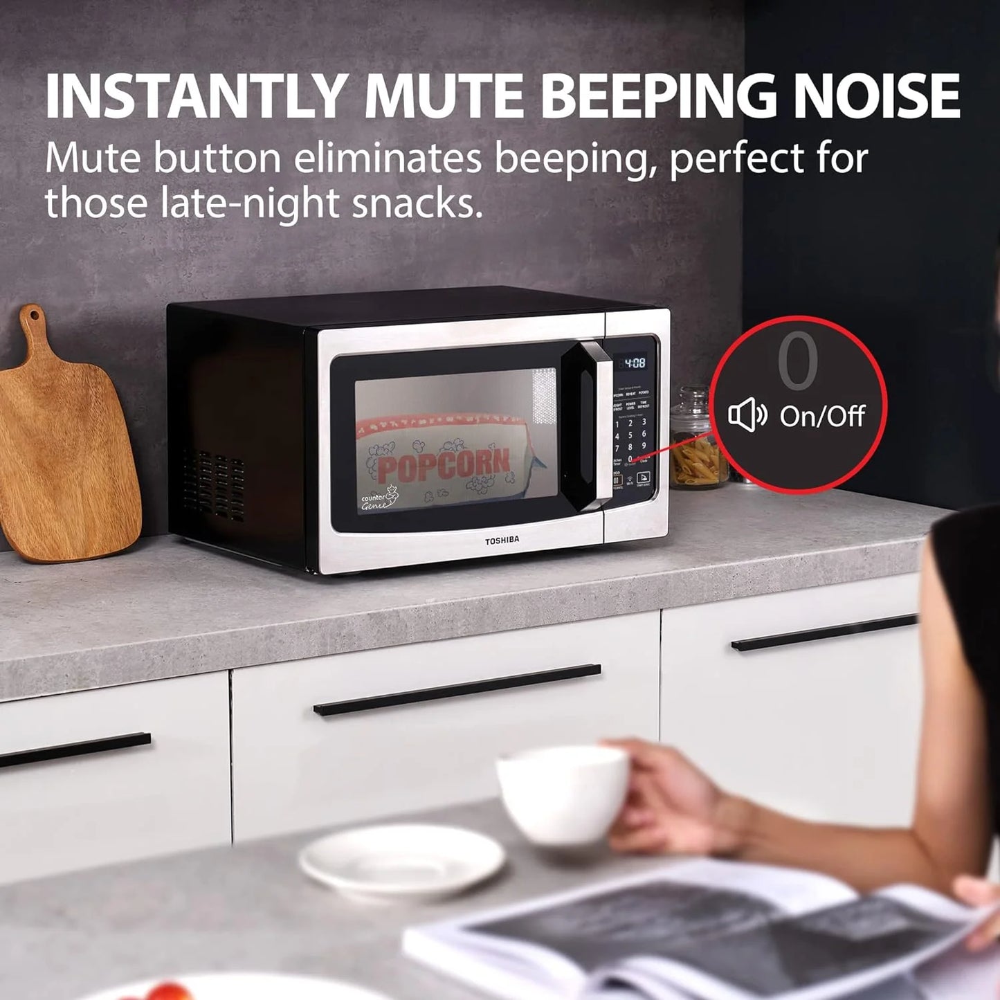 TOSHIBA 4-in-1 ML-EC42P(SS) Countertop Microwave Oven, Smart Sensor, Convection, Air Fryer Combo, Mute Function, Position Memory 13.6" Turntable, 1.5 Cu Ft, 1000W, Silver