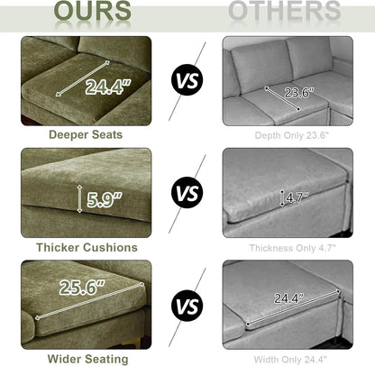 VINGLI 110" Sectional Couches for Living Room,U Shaped Couch with Double Chaise, 4-Seat Sofa Set with Chenille Fabric for Home Furniture,Beige