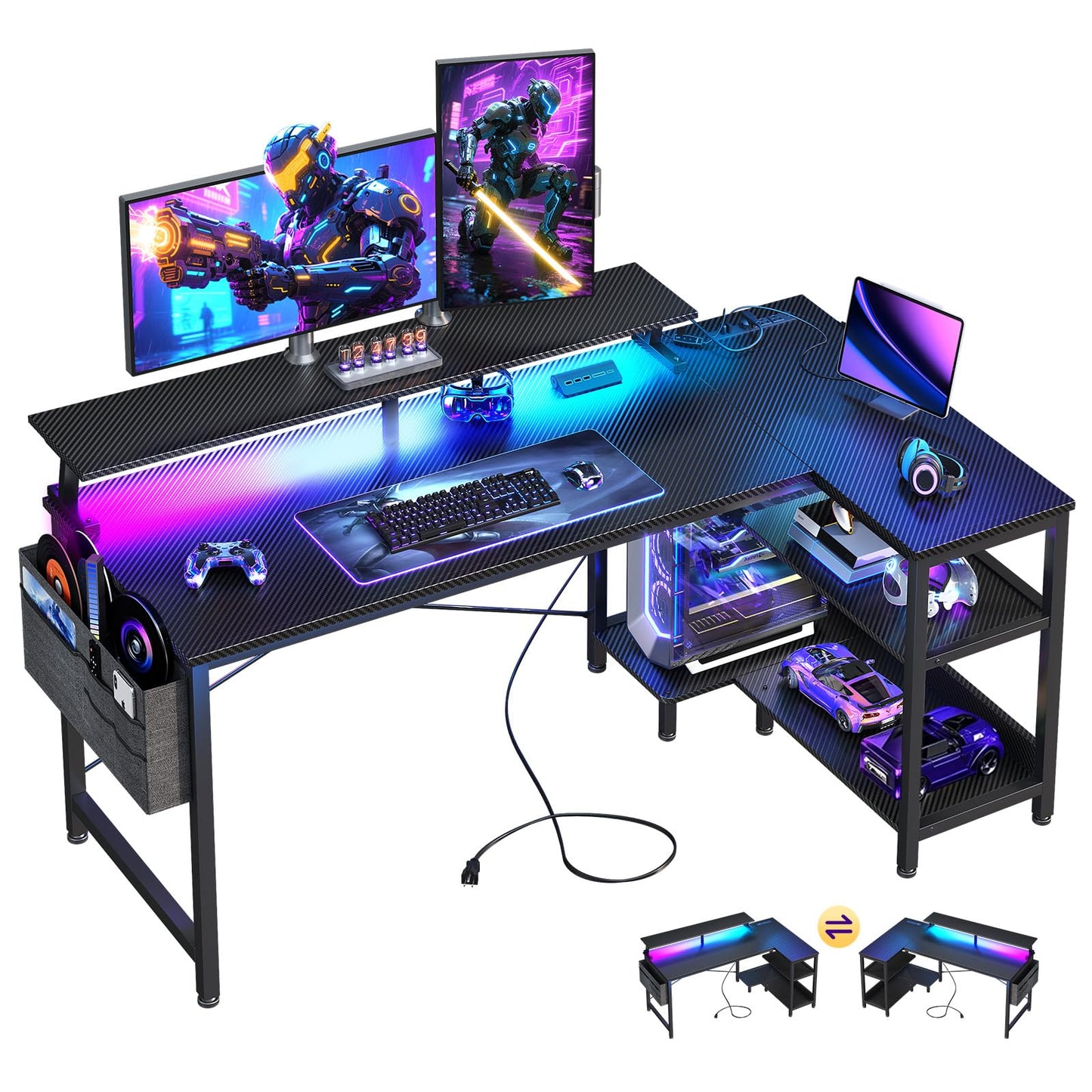 ODK 48 Inch Gaming Desk with USB Ports & LED Lights