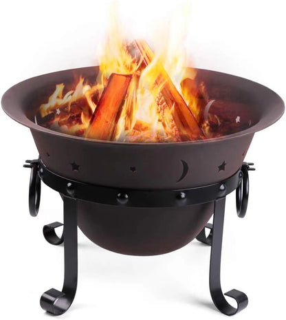 Cast Iron Fire Pits, Outdoor Round Wood Burning Fire Pit Bowl with Mesh Screen,Fireplace Poker,29 inch cast Iron Black