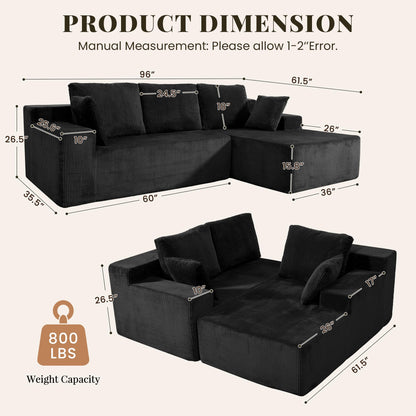 GRUSIGN Cloud Sectional Couch - Modular L-Shaped Sofa