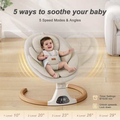 MONAMII Baby Swing with 5 Speeds & 10 Lullabies - Beige
