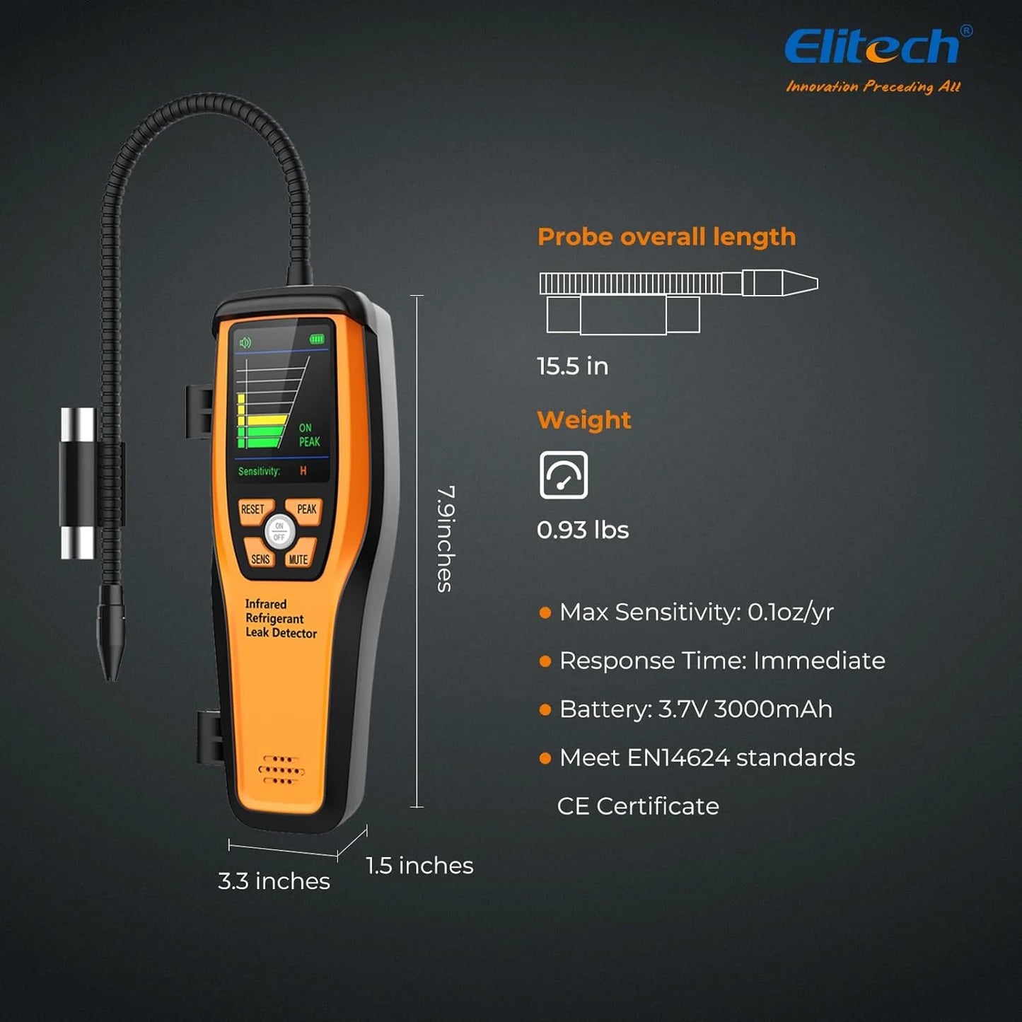 Refrigerant Leak Detector 10 Yrs Infrared Sensor Life Halogen Freon Sniffer, Air Conditioning Detection, Automotive Gas Finder, R22 R410A R134A R1234YF CFCs HCFCs HFCs, ILD-300