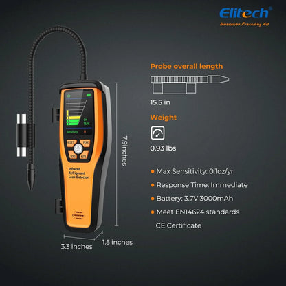 Refrigerant Leak Detector 10 Yrs Infrared Sensor Life Halogen Freon Sniffer, Air Conditioning Detection, Automotive Gas Finder, R22 R410A R134A R1234YF CFCs HCFCs HFCs, ILD-300