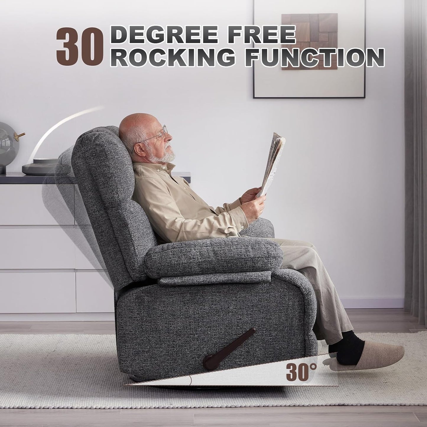 Oversized Swivel Recliner Chair for Big Man Grey