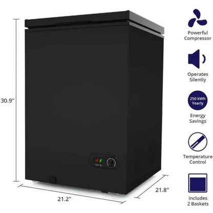Northair 3.5 Cu Ft Chest Freezer, Black – Quiet Compressor, 2 Removable Baskets, 7 Temp Settings
