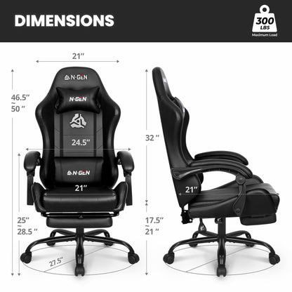 N-GEN GAMING Video Gaming Chair with Footrest and Lumbar Support