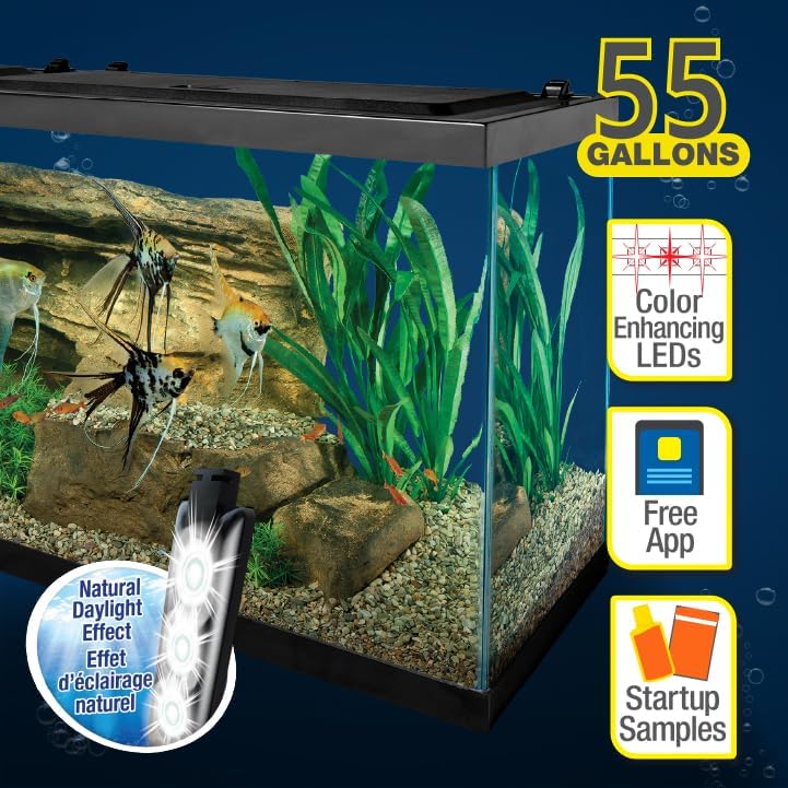 Complete LED Aquarium 55 Gallons, Includes LED Lighting, Filtration, Heater and Accessories