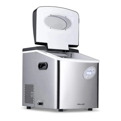 Newair Portable Ice Maker 50 lb. Daily, 12 Cubes in Under 7 Minutes - Compact Countertop Design - 3 Size Bullet Shaped Ice - for Kitchen/Office/RV/Bar - Stainless Steel
