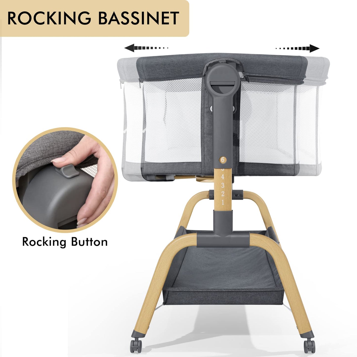 JIMGLO 3 in 1 Baby Bassinet - Bedside & Rocking Crib