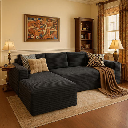 Cloud Sectional Couch with L-Shape Chaise Modern Modular Sofa with Deep Seat Modern Comfy Furniture Bedroom Lounge Dorm Office Apartment Home (Black, Left Facing Chaise)
