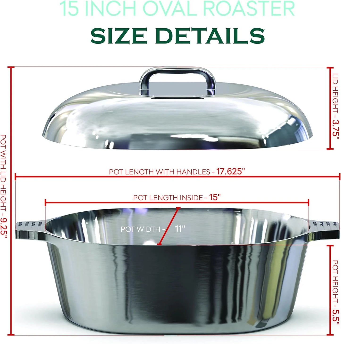 Cast Aluminum Dutch Oven - 8 Quart - Oval Dutch Oven Pot with Lid for Families and Parties - Lightweight Cajun Cookware with Ideal Heat Distribution - Oval Roaster Pan with Lid (13 Inch)