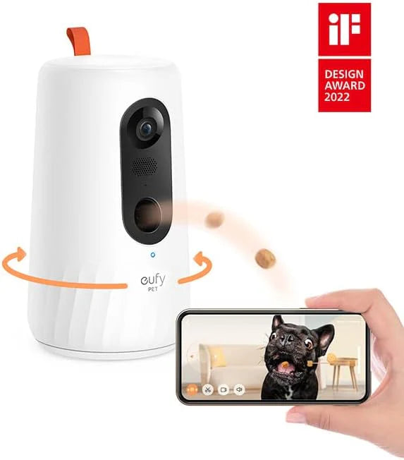 eufy 2K Pet Camera with Phone App, New 2023, 360° View, On-Device AI Tracking, Dog Camera with Treat Dispenser, 2-Way Audio, Doggy Diary, Bark Alerts, Local Storage, No Monthly Fee