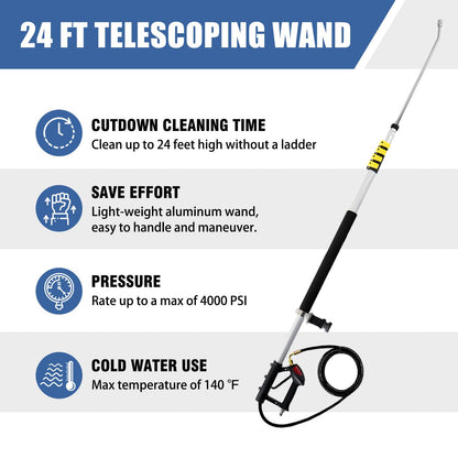 JANZ Aluminum 24 FT Telescoping Pressure Washer Wand