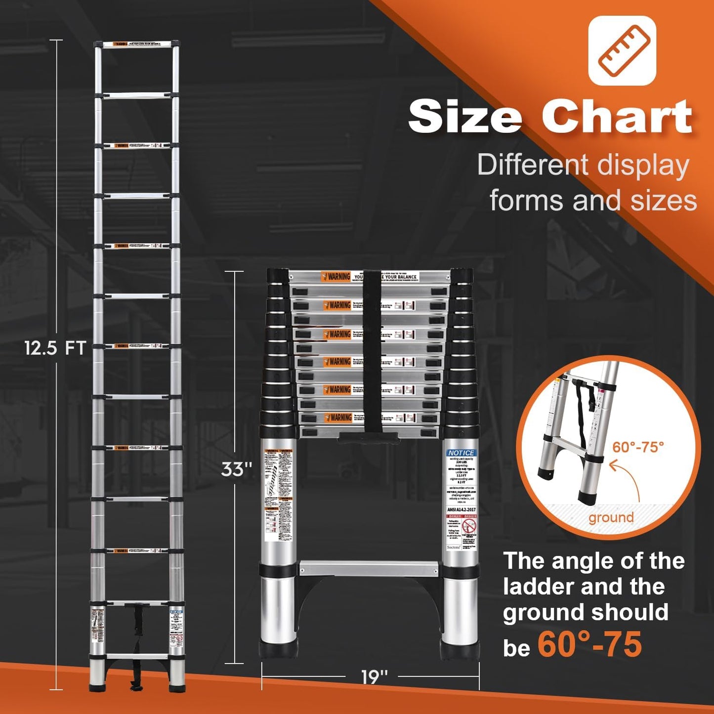 SOCTONE Telescoping Ladder 12.5 FT Aluminum Lightweight