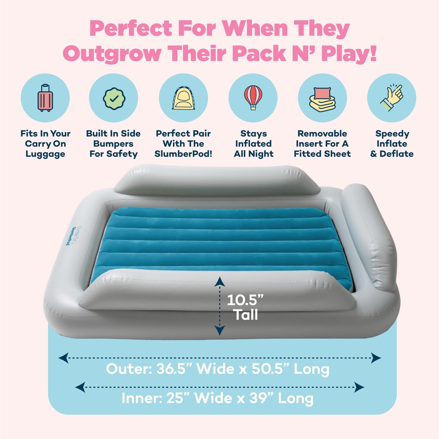SLUMBERPOD SlumberTot Inflatable Toddler Travel Bed - Portable Air Mattress