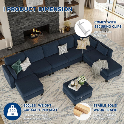 Modular Sectional Sofa, Convertible U Shaped Sofa Couch with High Density Memory Foam, 6 Seat Comfy Modular Sofa Couch for Living Room, Modern U Shaped Sectional Sofa, Dimgrey