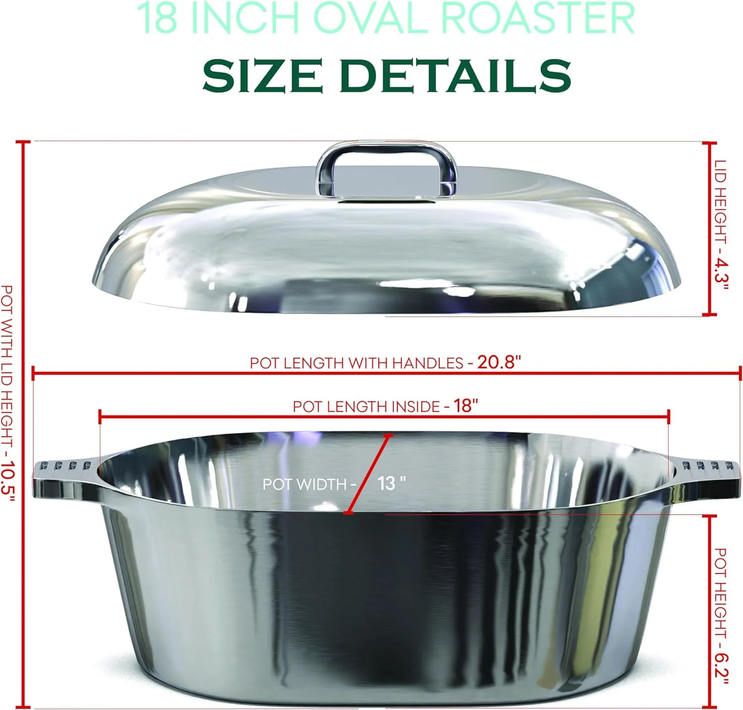 Cast Aluminum Dutch Oven - 8 Quart - Oval Dutch Oven Pot with Lid for Families and Parties - Lightweight Cajun Cookware with Ideal Heat Distribution - Oval Roaster Pan with Lid (13 Inch)