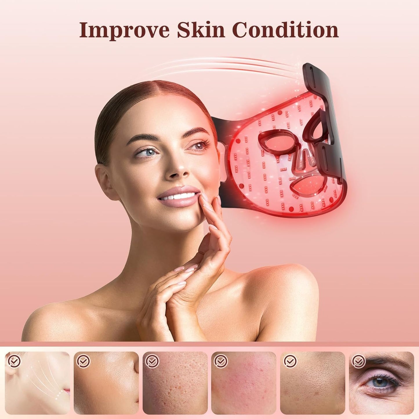 INTEO Red Light Therapy Face Mask - 3 Modes, Portable LED