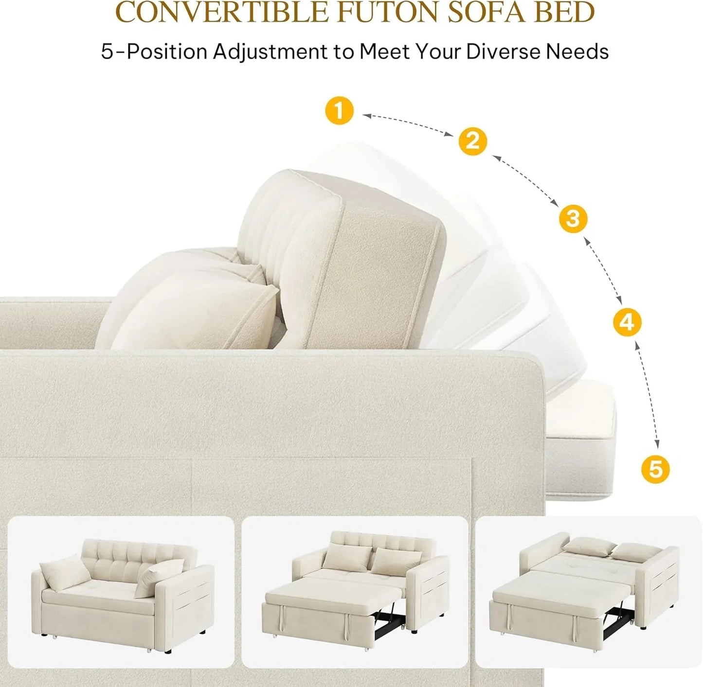 DWVO 3-in-1 Convertible Sofa Bed, 55" Sleeper Sofa with Pull-Out Bed, Cat-Scratch-Proof Fabric Futon Couch with Adjustable Backrest and Side Pocket, Loveseat for Living Room Apartment, Grey