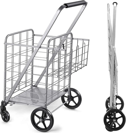 Wellmax Shopping Cart with Wheels, Metal Grocery Cart with Wheels, Shopping Carts For Groceries