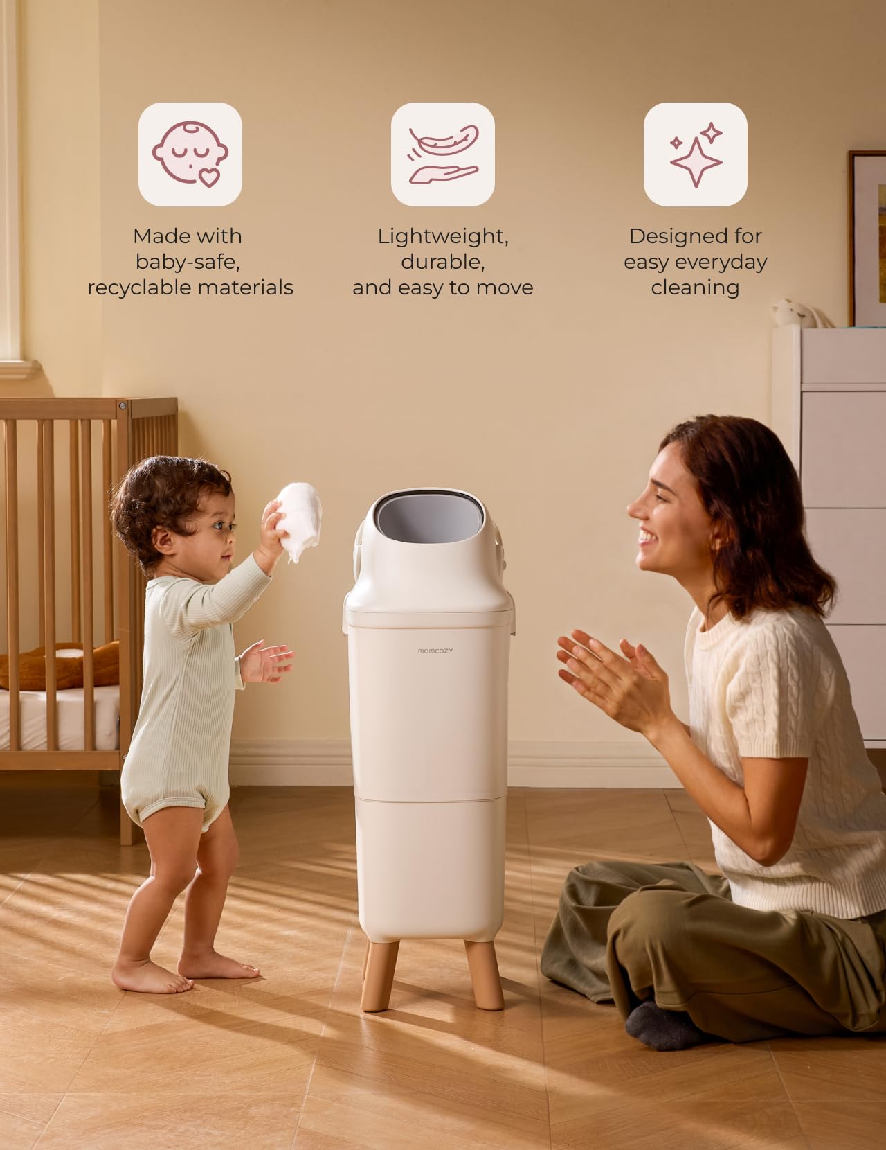 MOMCOZY Diaper Pail with Triple-Seal Odor Control & Large Capacity