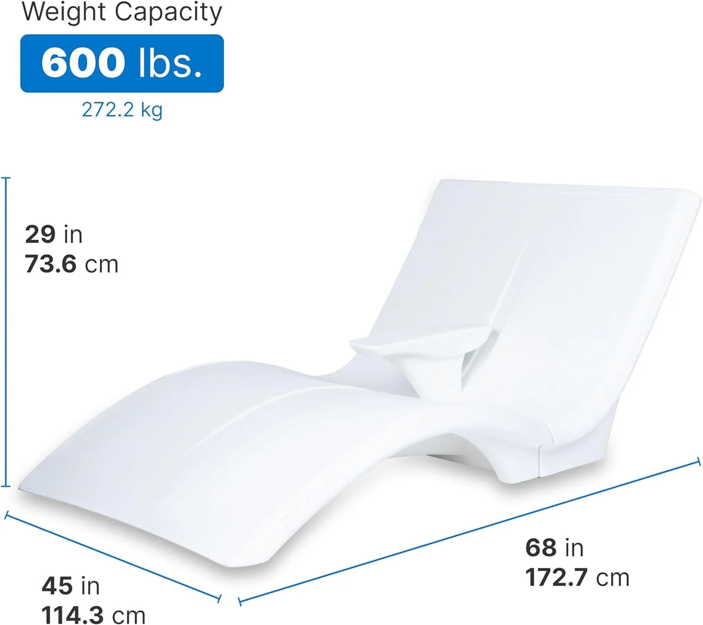 Pool Lounger, Fade-Resistant, Waterproof Patio Furniture, Pool Lounge Chair for Sun Shelf, Use in Pools with Shelves Up to 9-Inches Deep or Outside Pool Deck, Weighted, White