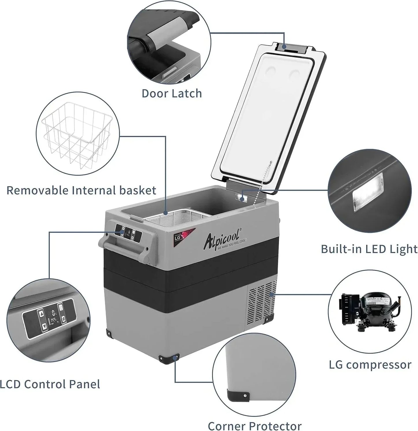 CF45 Portable Refrigerator 12 Volt Car Freezer 42 Quart Mini Fridge Freezer (-4C~68C) for Truck, RV, Vehicle, Travel, Outdoor -12/24V DC