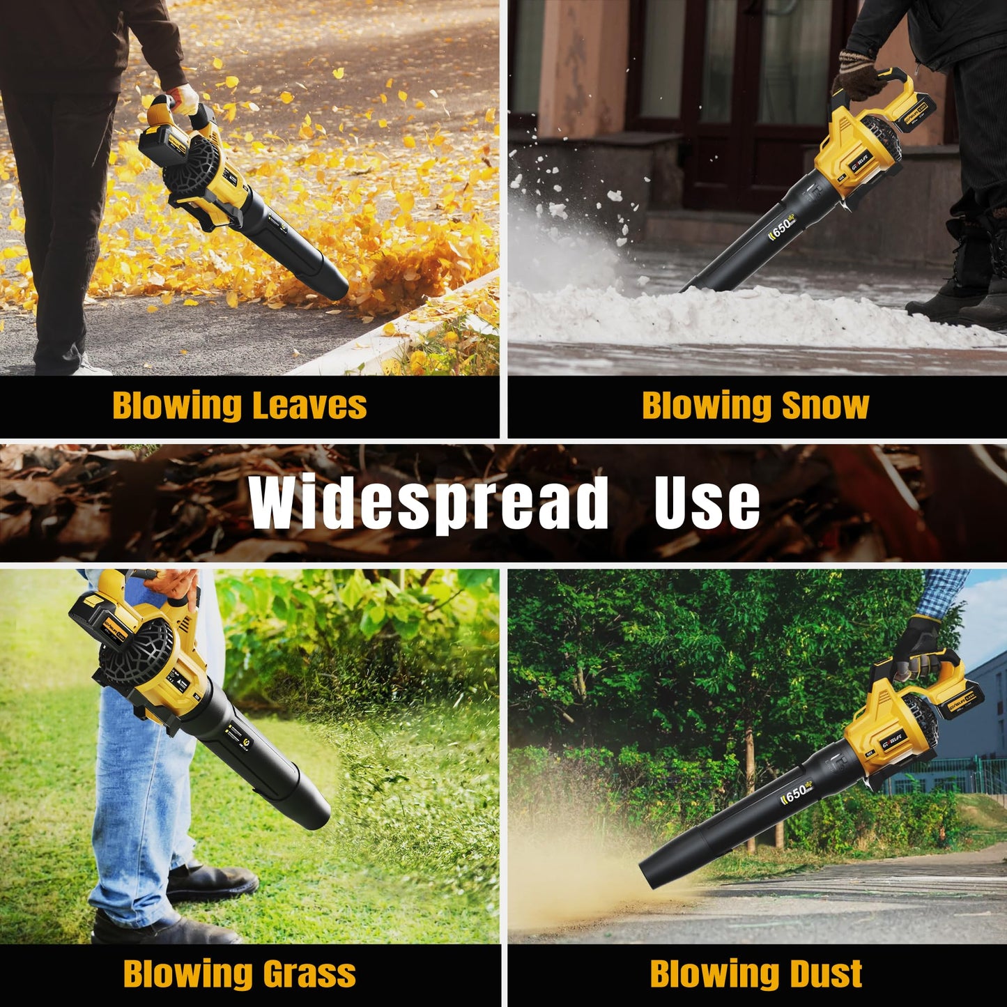 GEVEELIFE Cordless Electric Leaf Blower, 650CFM, 3 Speeds