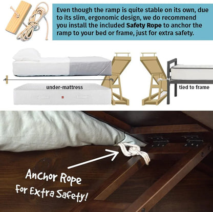 Dog Ramp for Beds - Adjustable up to 37" High Beds with Low Incline, Safety Rails & Anti-Slip Grip, for Small Dogs up to 50lbs - Solid Hardwood, Made in North America