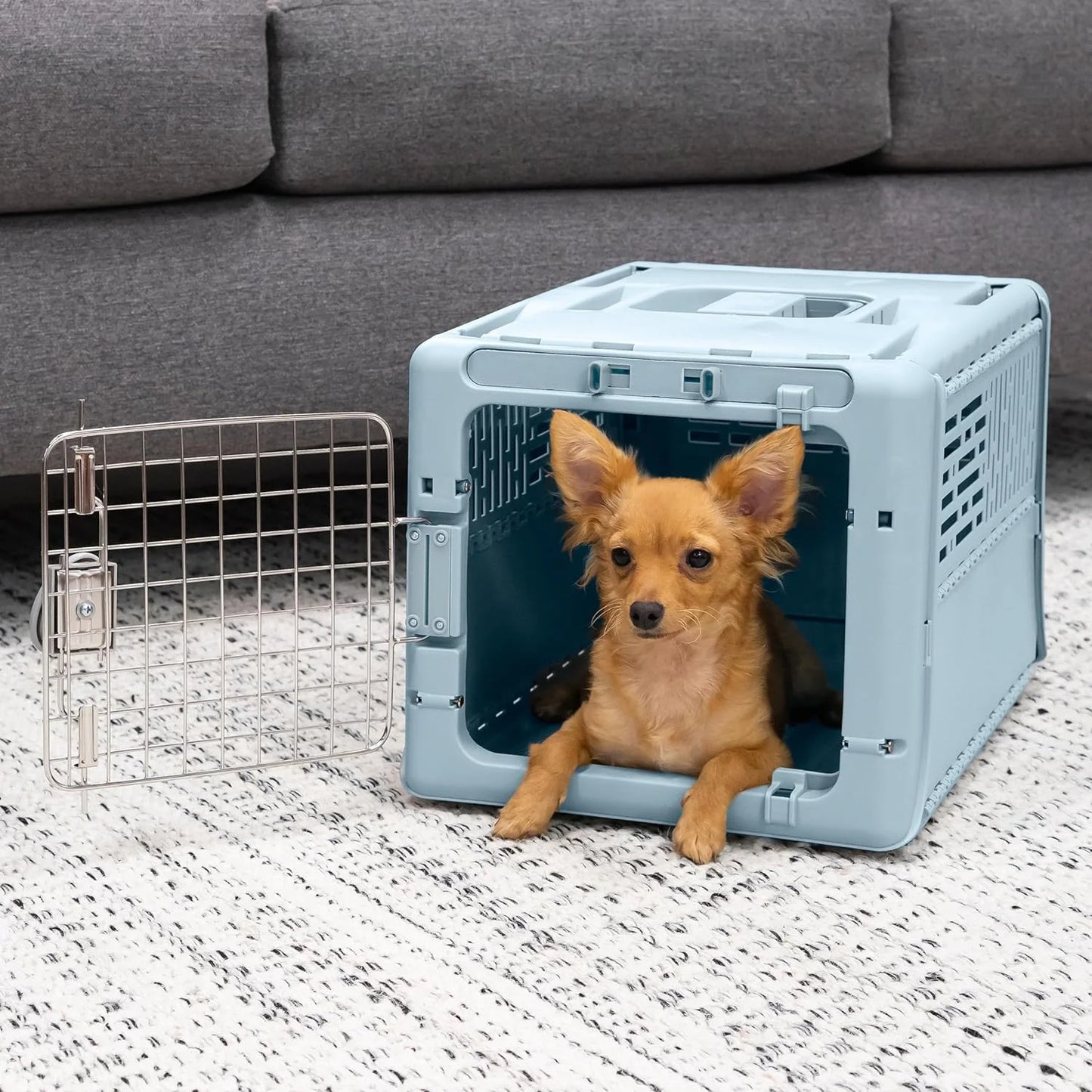 Designs Plastic Kennels Rolling Plastic Airline Approved Wire Door Travel Dog Crate, XXX-Large, Gray