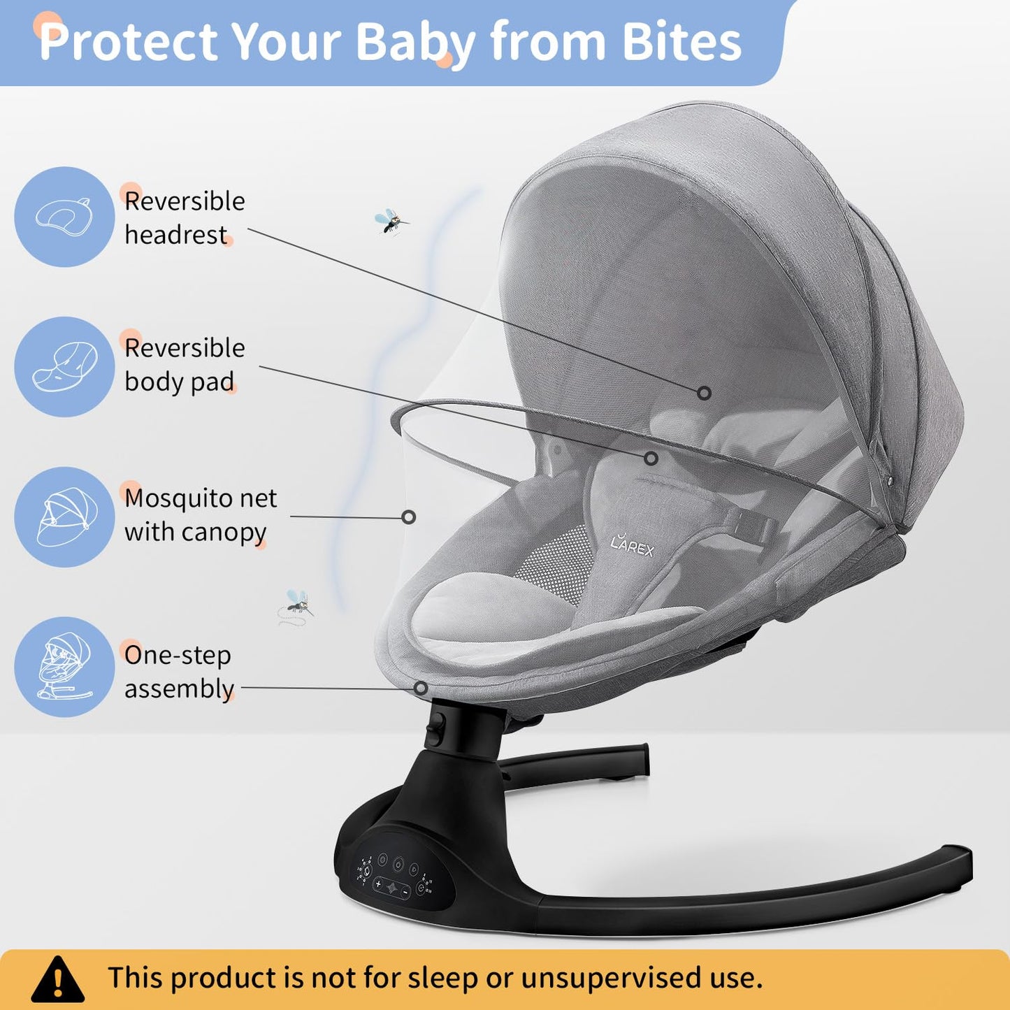 LAREX Baby Swing Electric Toddler Rocker with Remote