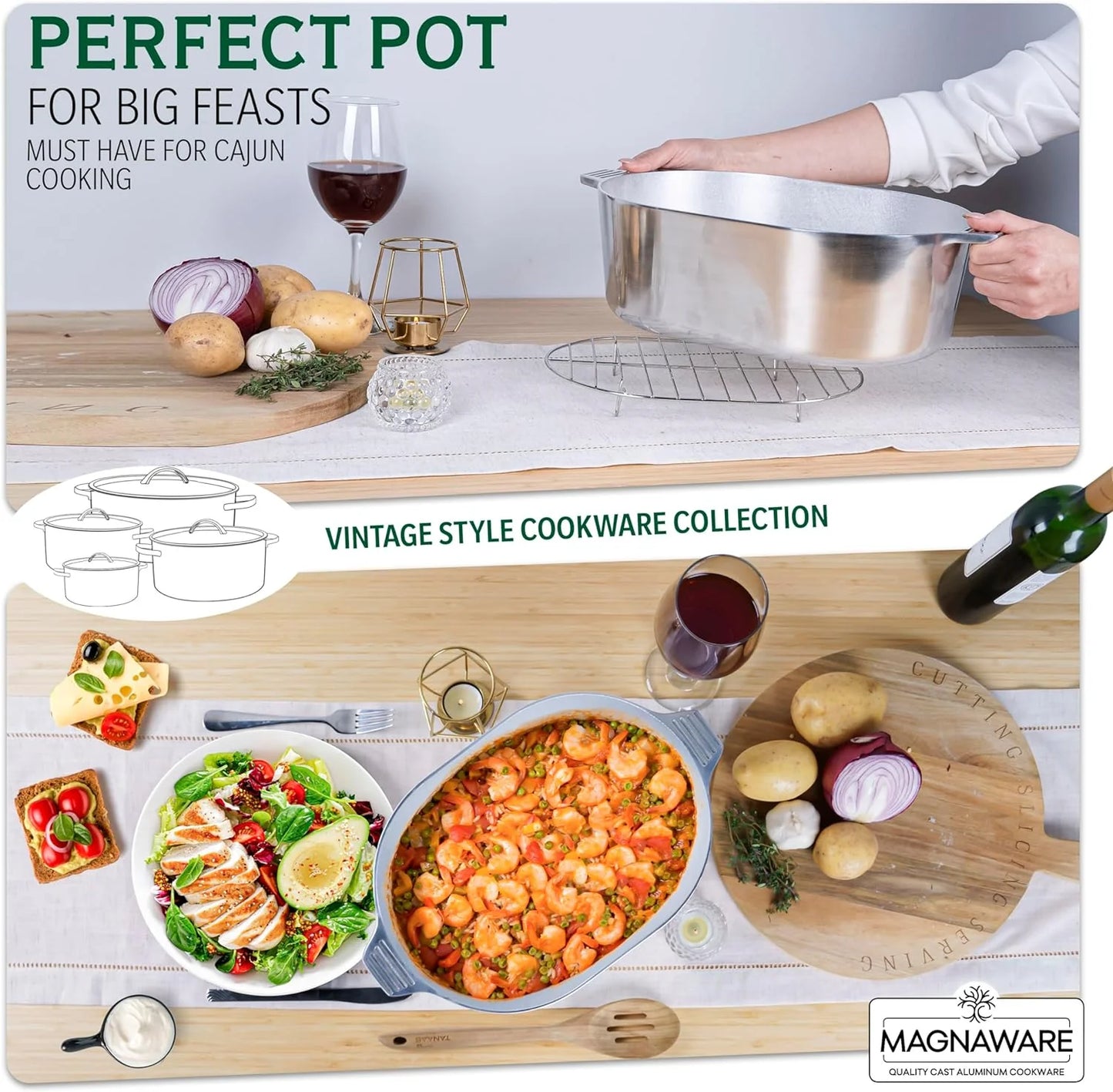 Cast Aluminum Dutch Oven - 8 Quart - Oval Dutch Oven Pot with Lid for Families and Parties - Lightweight Cajun Cookware with Ideal Heat Distribution - Oval Roaster Pan with Lid (13 Inch)