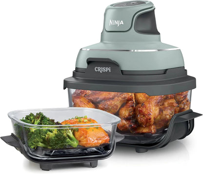 Ninja Crispi 4-in-1 Portable Glass Air Fryer Cooking System, 1500W, 4QT & 6-Cup TempWare Glass Containers with Storage Lids, Microwave, Freezer & Dishwasher Safe