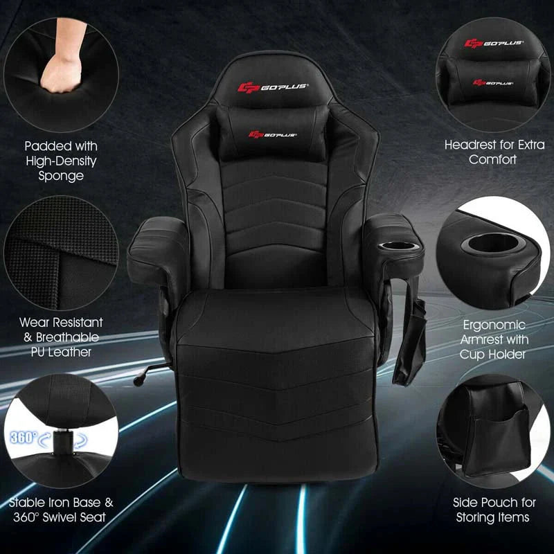 Pu Leather Massage Gaming Chair Ergonomic High Back Racing Style Gaming Recliner With Adjustable Backrest Amp Footrest Cup Holder Side Pouch - Comfortable And Ergonomic Design