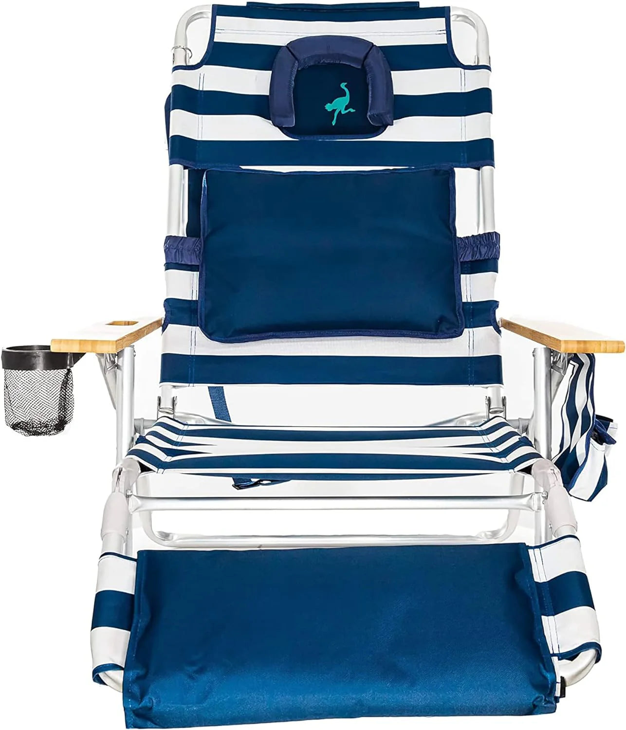 Deluxe 3 in 1 Beach Chair with Face Opening - Portable, Reclining Lounger for Tanning - Face Hole for Reading on Stomach - Padded Footrest, Removable Pillow - Aluminum