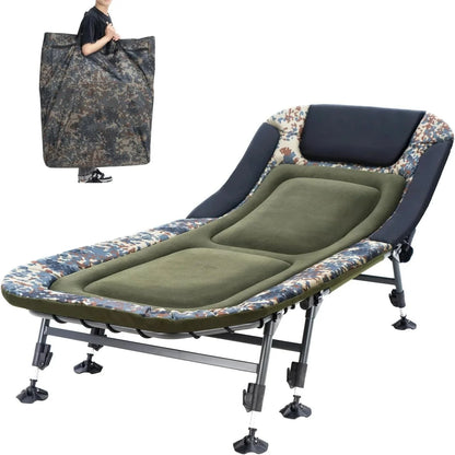 Camping Cots for Adults 330Lbs with Carry Bag, Heavy Duty Folding Bed with Soft Padded Cushion, Portable Military Cot for Hunting, 180° Adjustable Reclining Outdoor Lounger