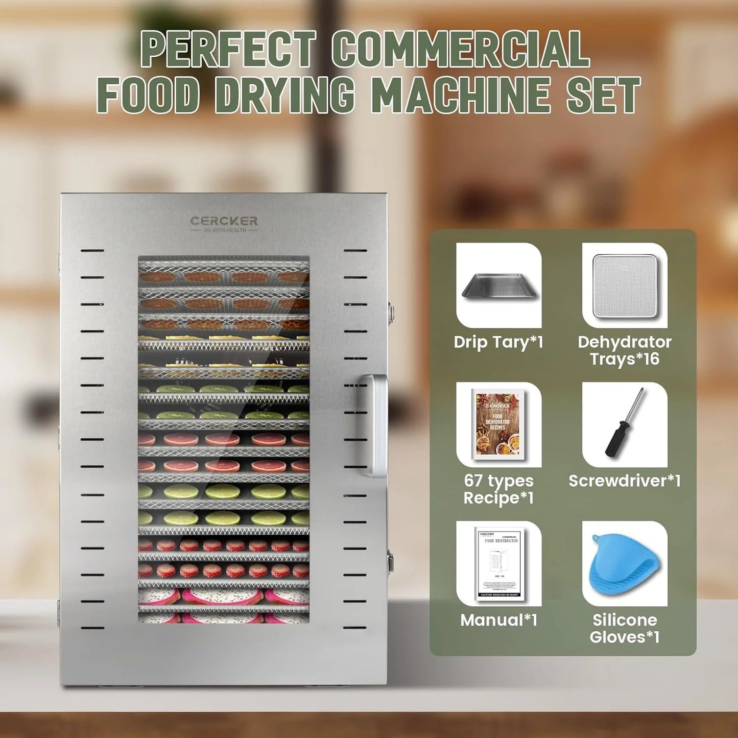 Commercial Food Dehydrator 16 Trays 1500W 70-190°F Large
