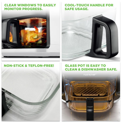NUTRICHEF 5.8 Quart Air Fryer with Transparent Fry Bowl