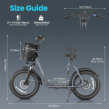 Caroma Peak 800W Foldable Adult Electric Scooter with 20-inch Wide Tires, 48V Battery, Basket, and Adjustable Seat