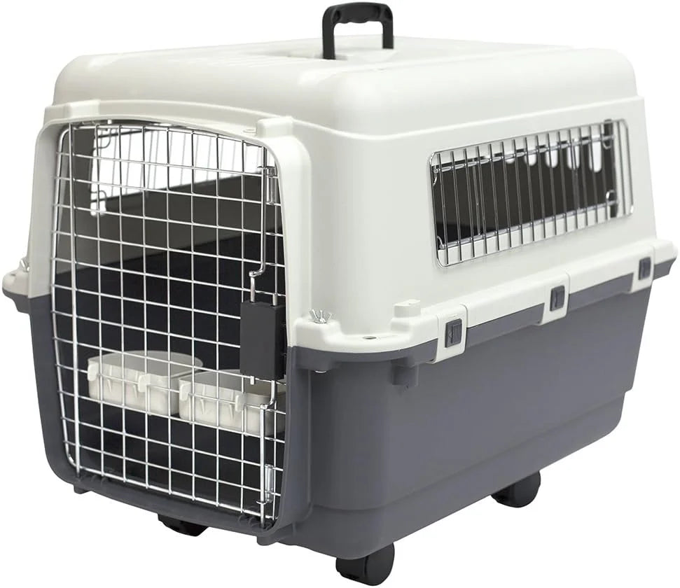 Designs Plastic Kennels Rolling Plastic Airline Approved Wire Door Travel Dog Crate, XXX-Large, Gray