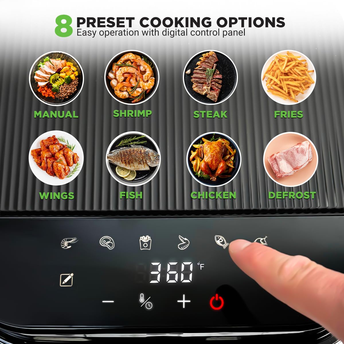 NUTRICHEF 5.8 Quart Air Fryer | 8-in-1 Presets | Grey