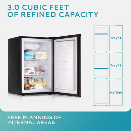 Upright freezer, 3.0 Cubic Feet, Single Door Compact Mini Freezer with Reversible Stainless Steel Door, Small freezer for Home/Dorms/Apartment/Office (Silver)