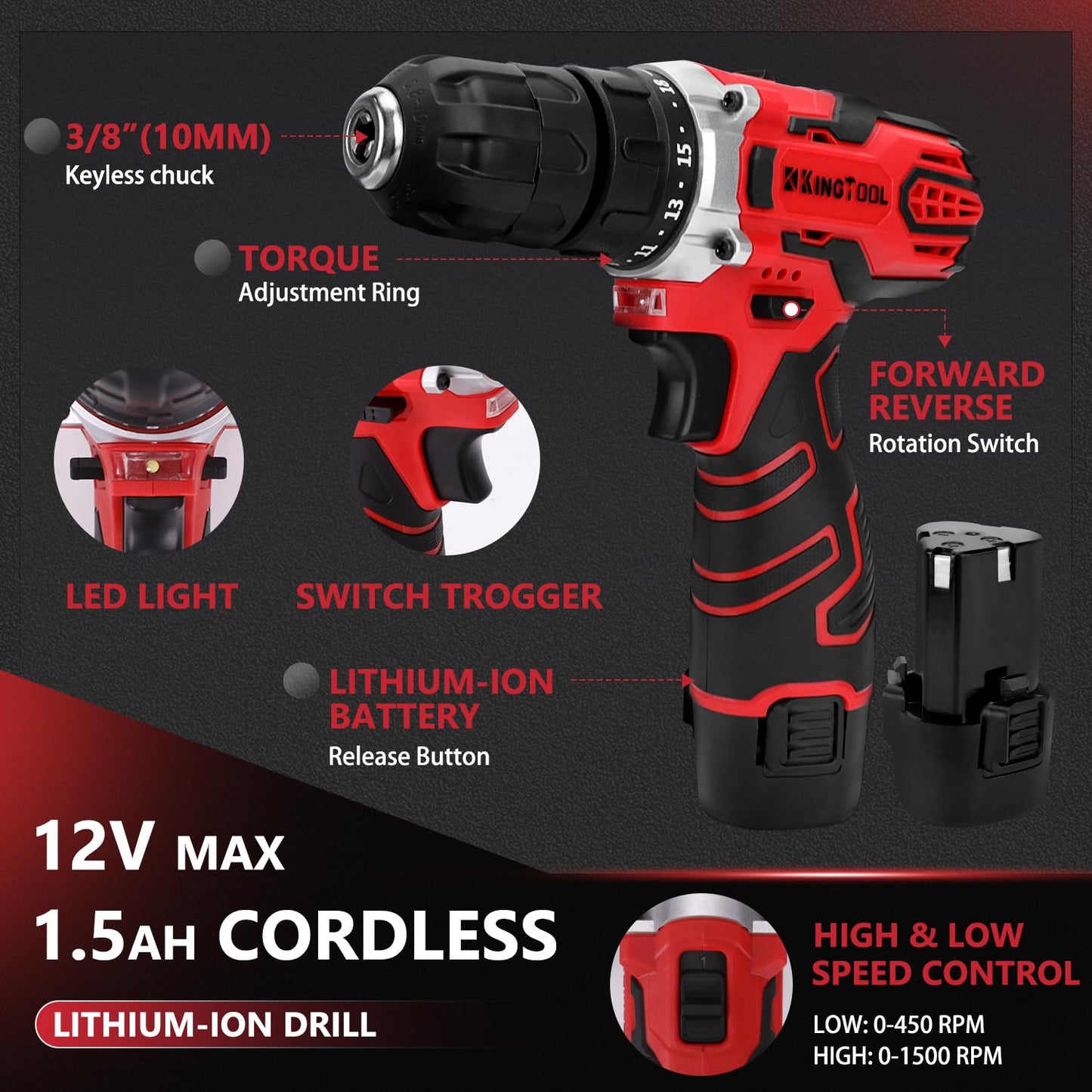 KINGTOOL 276-Piece Tool Set with Cordless Drill and Toolbox