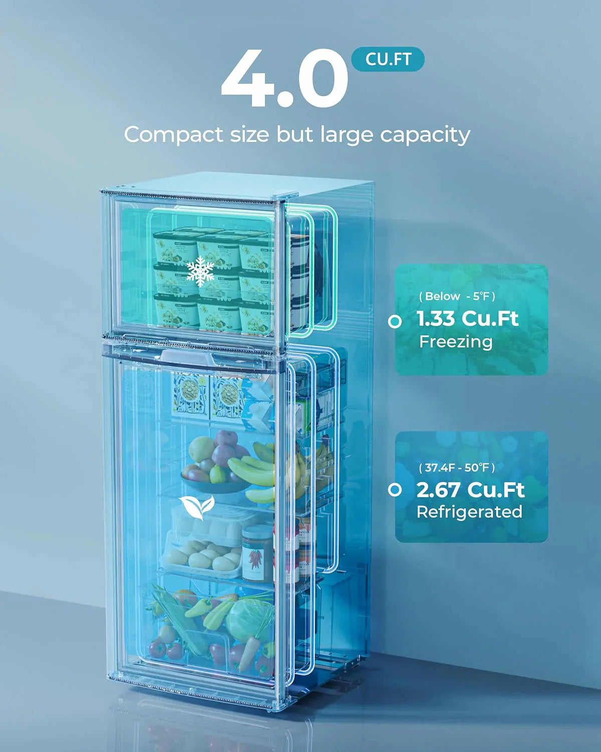 EUHOMY 3.2 Cu.Ft Mini Fridge with Freezer – 2-Door Compact Refrigerator for Bedroom, Dorm, Office or Apartment, Silver