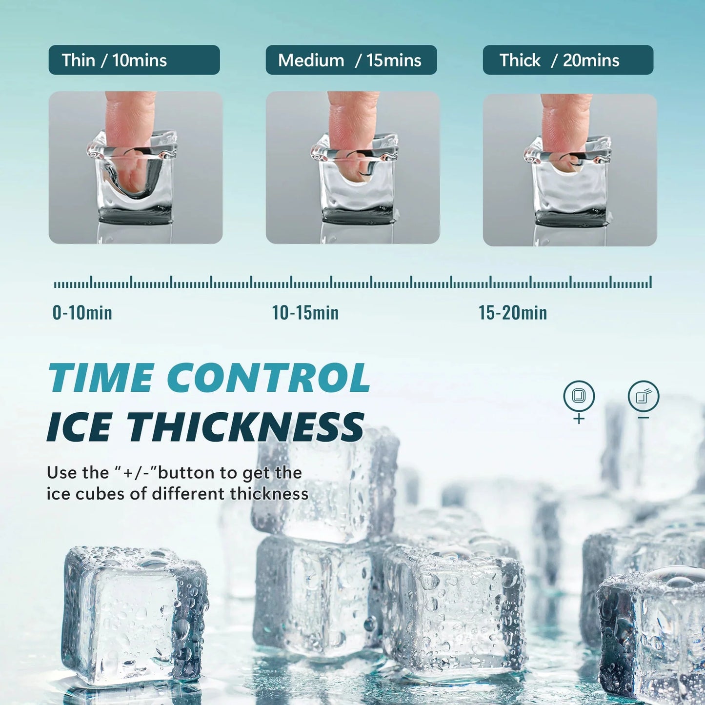 EUHOMY 14'' Cube Ice Compact Ice Maker Selectable Ice Thickness with Water Bucket
